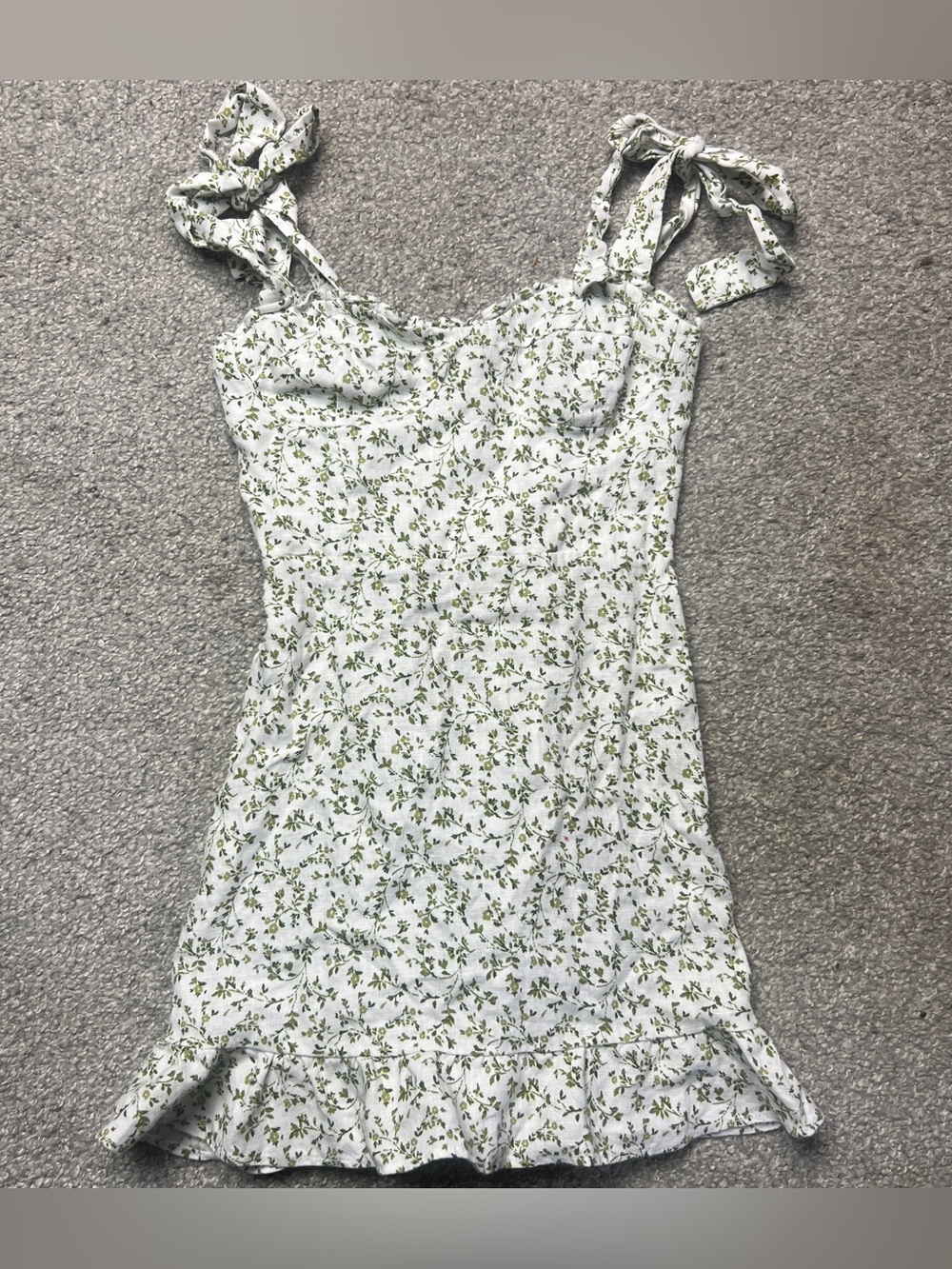 Reformation Dress Womens 0 white green Desiree linen mini ruffle bow